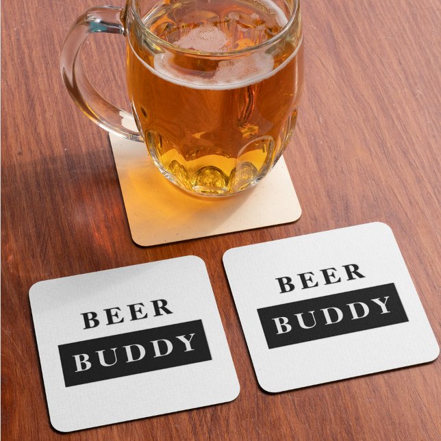 Porta-copo De Papel Quadrado Citação Moderna de Beer Buddy Black Funny (Criador carregado)