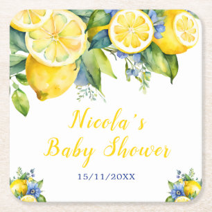 Porta-copo De Papel Quadrado Citrus Limão Mediterrâneo Baby Shower