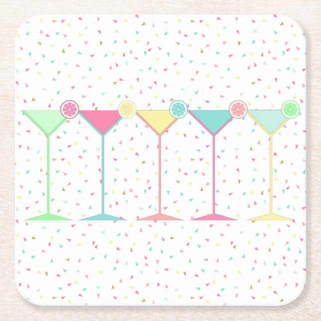 Porta-copo De Papel Quadrado Citrus Martini Cocktail Confetti Party Celebration (Frente)
