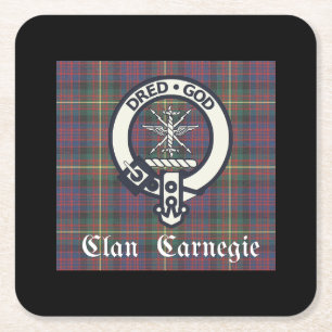 Porta-copo De Papel Quadrado Clan Carnegie Crest Tartan