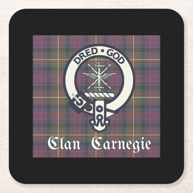 Porta-copo De Papel Quadrado Clan Carnegie Crest Tartan (Frente)