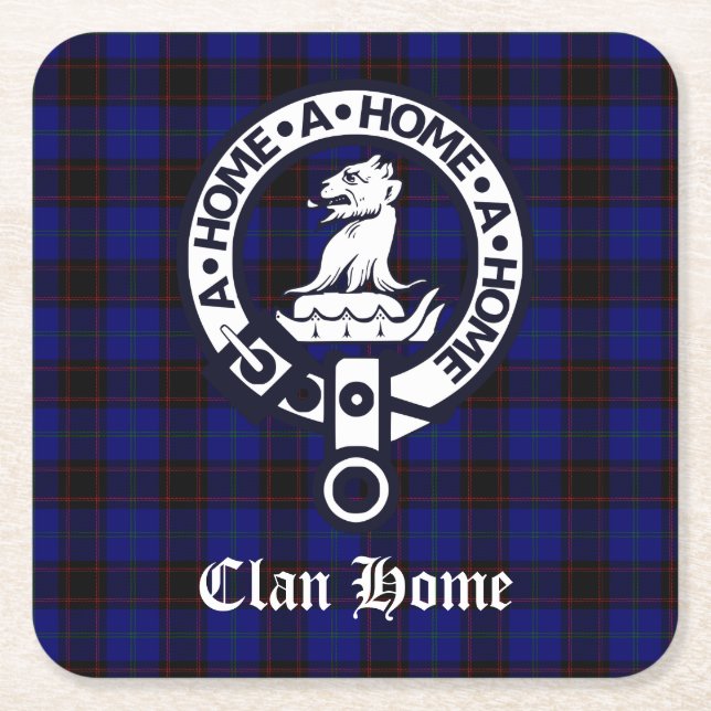 Porta-copo De Papel Quadrado Clan Home Crest Crachá e Tartan (Frente)