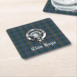 Porta-copo De Papel Quadrado Clan Hope Crest Crachá & Tartan