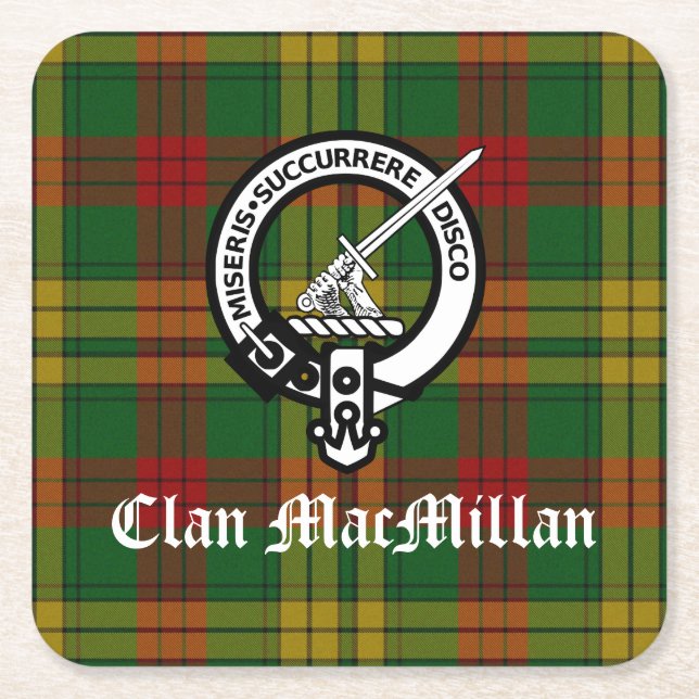 Porta-copo De Papel Quadrado Clan MacMillan Crest Crachá e Tartan (Frente)