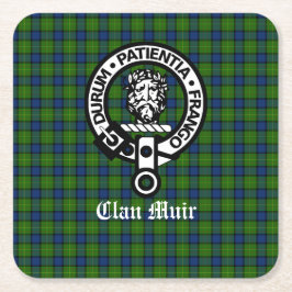 Porta-copo De Papel Quadrado Clan Muir Crest Crachá e Tartan