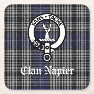 Porta-copo De Papel Quadrado Clan Napier Crest Crachá e Tartan