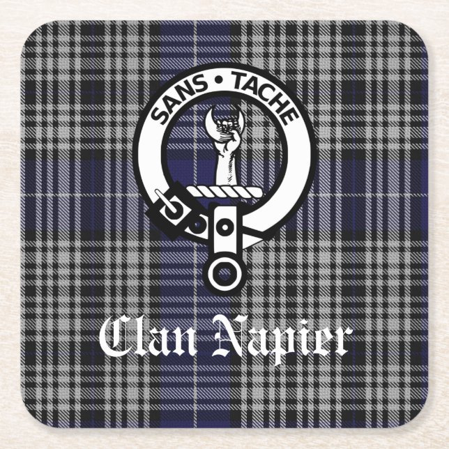 Porta-copo De Papel Quadrado Clan Napier Crest Crachá e Tartan (Frente)