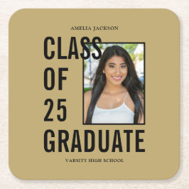 Porta-copo De Papel Quadrado Classe De 25 Dourada Festa de formatura Fotográfic