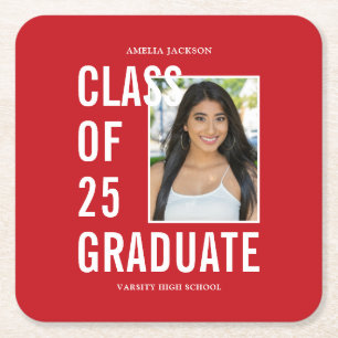 Porta-copo De Papel Quadrado Classe De 25 Festa de formatura De Foto Vermelha F
