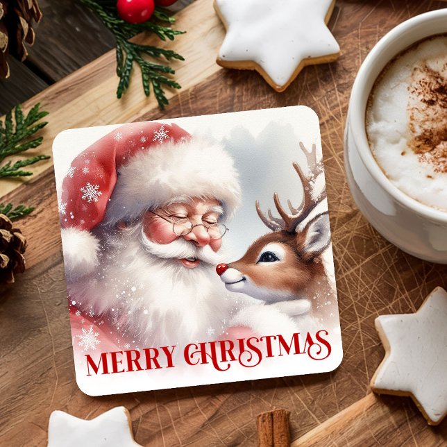 Porta-copo De Papel Quadrado Classic Cute Santa Claus Rudolph Holiday Coasters (Classic Cute Santa Claus Rudolph Holiday Coasters)