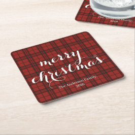 Porta-copo De Papel Quadrado Classic Plaid Merry Christmas Festive -