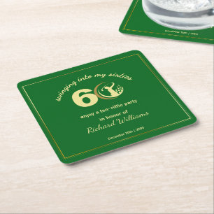 Porta-copo De Papel Quadrado Clássico Verde Dourado Jogador de Golfe Aniversári
