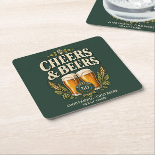 Porta-copo De Papel Quadrado Clássico Vintage Cheers & Beers Aniversário de 50