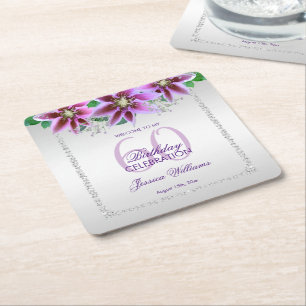 Porta-copo De Papel Quadrado Classy Diamonds & Flowers Aniversário