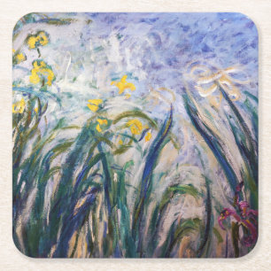 Porta-copo De Papel Quadrado Claude Monet - Íris Amarelas e Roxas