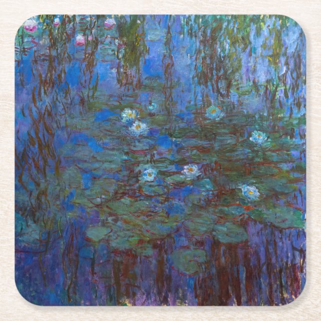Porta-copo De Papel Quadrado Claude Monet - Lírios Azuis (Frente)