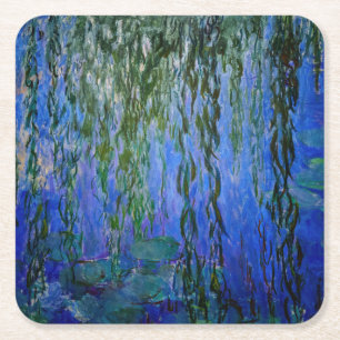 Porta-copo De Papel Quadrado Claude Monet - Lírios d'água com salgueiro chora