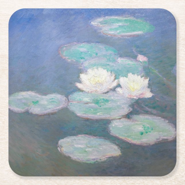 Porta-copo De Papel Quadrado Claude Monet - Lírios De Água, Efeito Da Noite (Frente)
