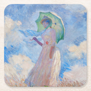 Porta-copo De Papel Quadrado Claude Monet - Mulher com Parasol virada para a es