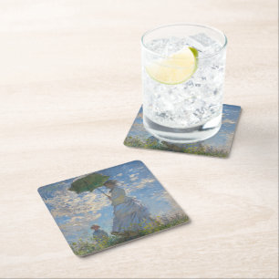 Porta-copo De Papel Quadrado Claude Monet Mulher com um Guarda-Sol Arte Refinad
