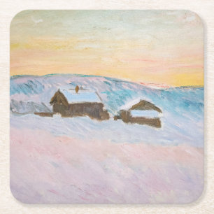 Porta-copo De Papel Quadrado Claude Monet - Paisagem da Noruega, Casas Azuis