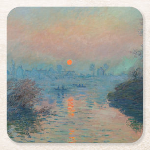 Porta-copo De Papel Quadrado Claude Monet - Pôr do sol no Sena em Lavacourt