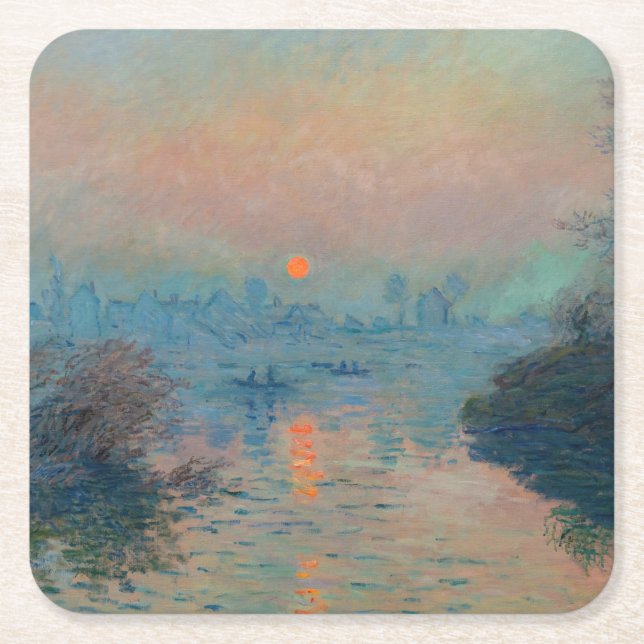 Porta-copo De Papel Quadrado Claude Monet - Sunset sobre o Sena em Lavacourt (Frente)