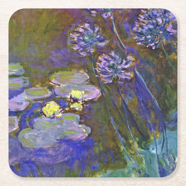 Porta-copo De Papel Quadrado Claude Monet Water Lily Agapanthus (Frente)