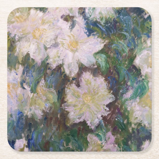 Porta-copo De Papel Quadrado Claude Monet - White Clematis (Frente)