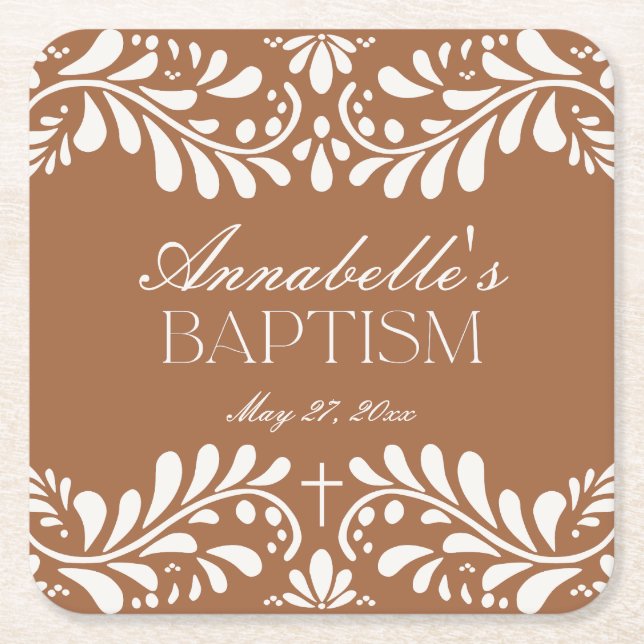 Porta-copo De Papel Quadrado Clay Talavera Azulejo espanhol Fiesta Baptism (Frente)