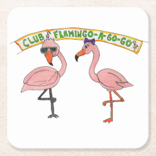 Porta-copo De Papel Quadrado Club Flamingo a Go-Go