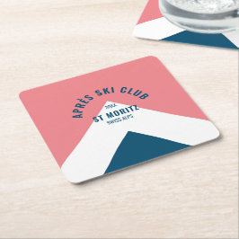 Porta-copo De Papel Quadrado Clube Après Ski Rosa e Azul-Marinho Estilo Retrô F