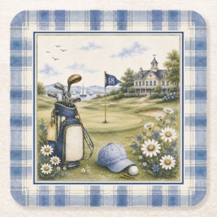 Porta-copo De Papel Quadrado Clube Country Blue Teddy Bear   Golfe