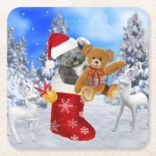 PORTA-COPO DE PAPEL QUADRADO COALA BEBÊ NATAL COM URSO DE PELÚCIA