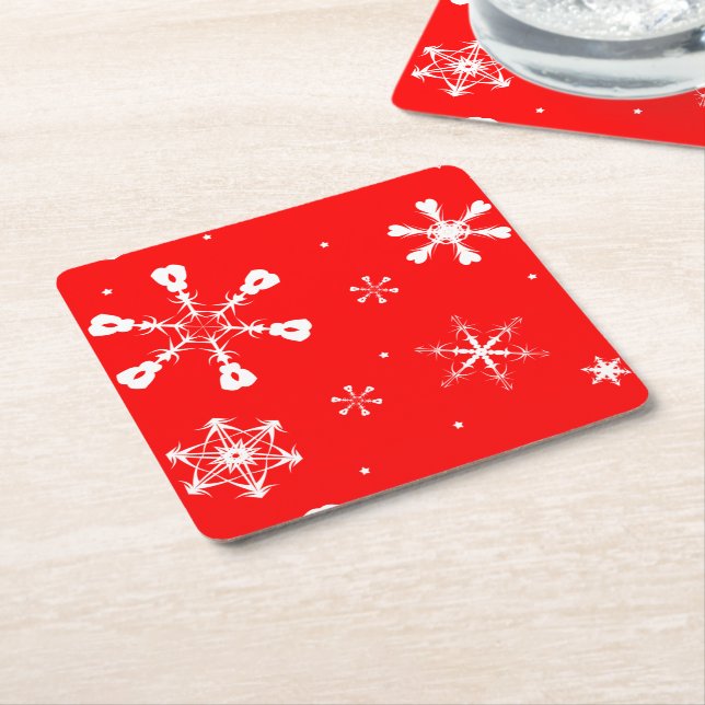 Porta-copo De Papel Quadrado Coasters - Copos de Nieve - Navidad (Inclinado)