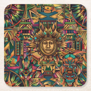 Porta-copo De Papel Quadrado Coasters de Dragão Azul Enigmático "Aztec Dream"