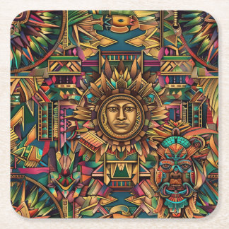 Porta-copo De Papel Quadrado Coasters de Dragão Azul Enigmático "Aztec Dream"