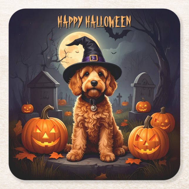Porta-copo De Papel Quadrado Cockapoo Halloween (Frente)
