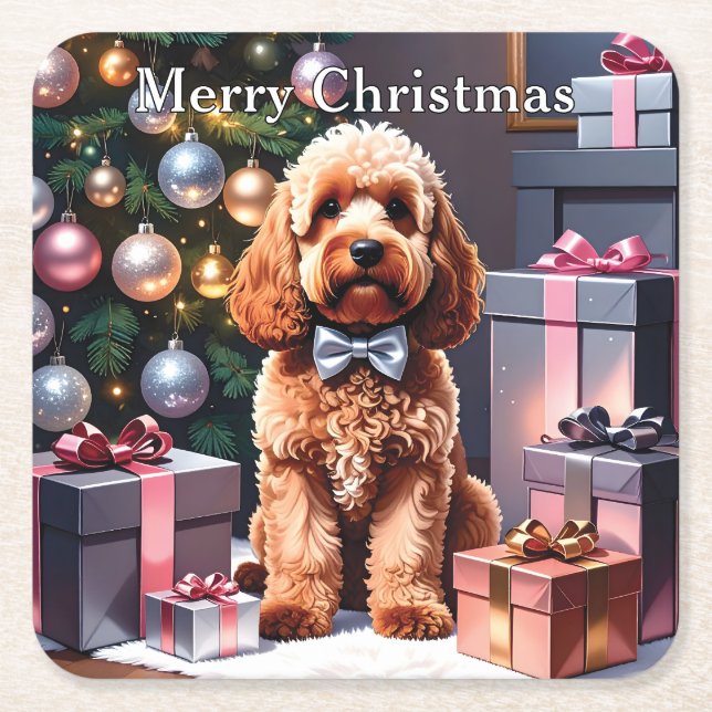 Porta-copo De Papel Quadrado Cockapoo Natal (Frente)