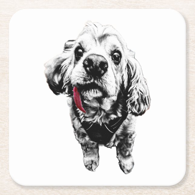 Porta-copo De Papel Quadrado Cocker Spaniel –  Beba com Estilo (Frente)