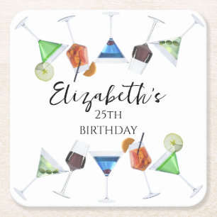 Porta-copo De Papel Quadrado cocktail de aquarela