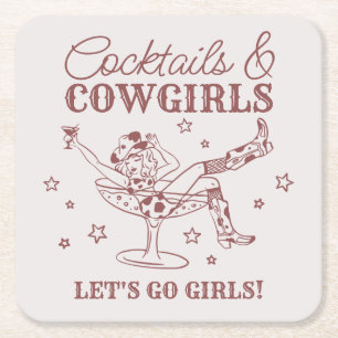Porta-copo De Papel Quadrado Cocktails Burgundy e Rodeio de Cowgirls Despedida 