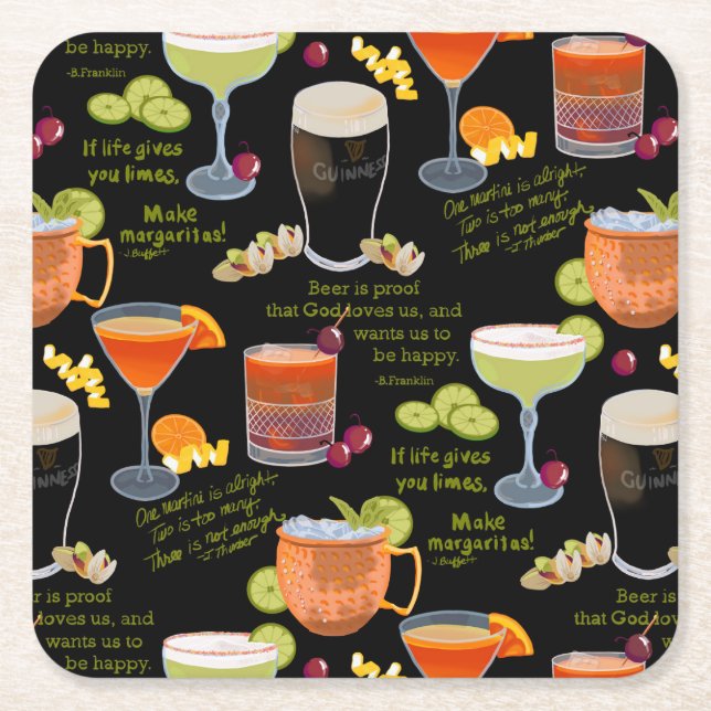 Porta-copo De Papel Quadrado Cocktails e contemplação (Frente)