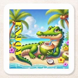 PORTA-COPO DE PAPEL QUADRADO COCODRILLO COM ÁGUA COCO
