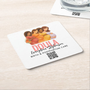 Porta-copo De Papel Quadrado Código QR Bonito Profissional Doula de Nascimento