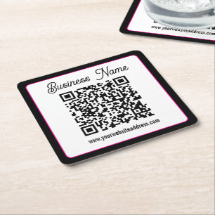 Porta-copo De Papel Quadrado Código QR com letra cursiva de script