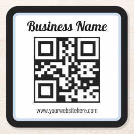Porta-copo De Papel Quadrado Código QR e texto editáveis com borda azul clara