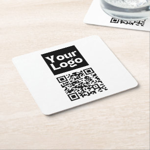 Porta-copo De Papel Quadrado Código QR editável & Logotipo ou imagem da sua emp