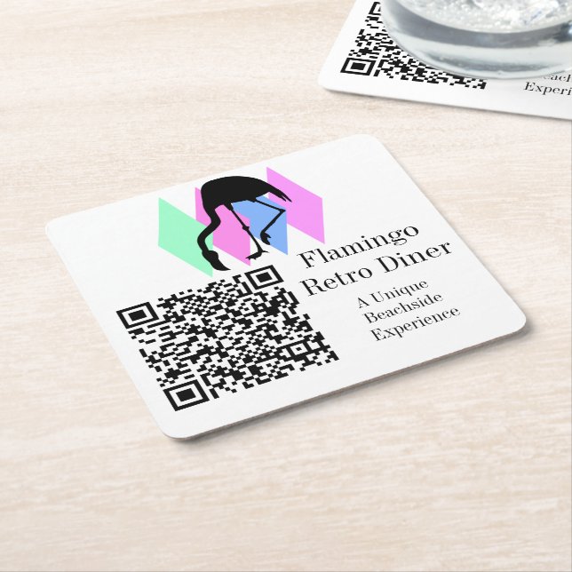 Porta-copo De Papel Quadrado Código QR Personalizado Café Restaurante Bar Flami (Inclinado)