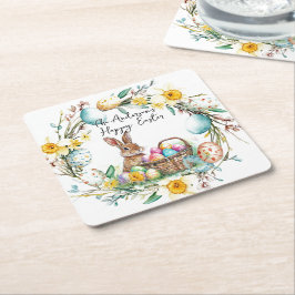 Porta-copo De Papel Quadrado Coelhinho com ovos decorativos, Páscoa floral